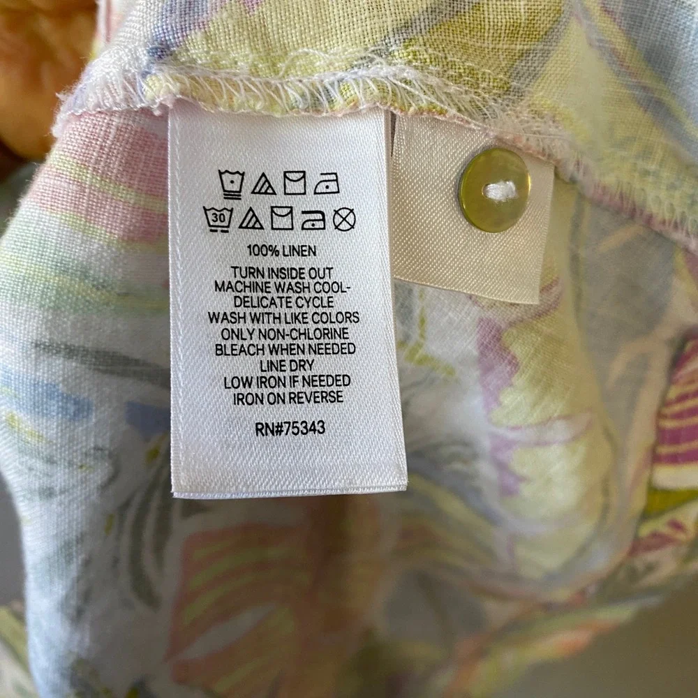C&C California Women 100% Linen Tropical Pastel Floral Shift Dress Small Pockets